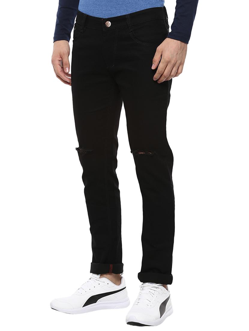 black cotton blend slash knee jeans - 15759211 - Zoom Image - 1
