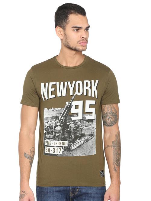 olive green front print t-shirt - 15760294 - Very Small Image - 1