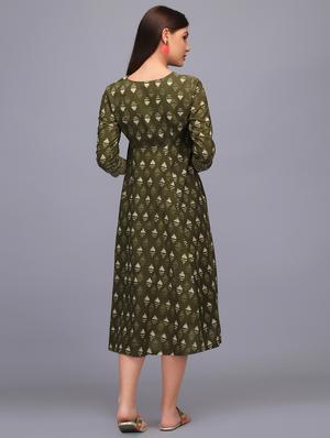 button detail block print flared dress - 15760342 - Standard Image - 3