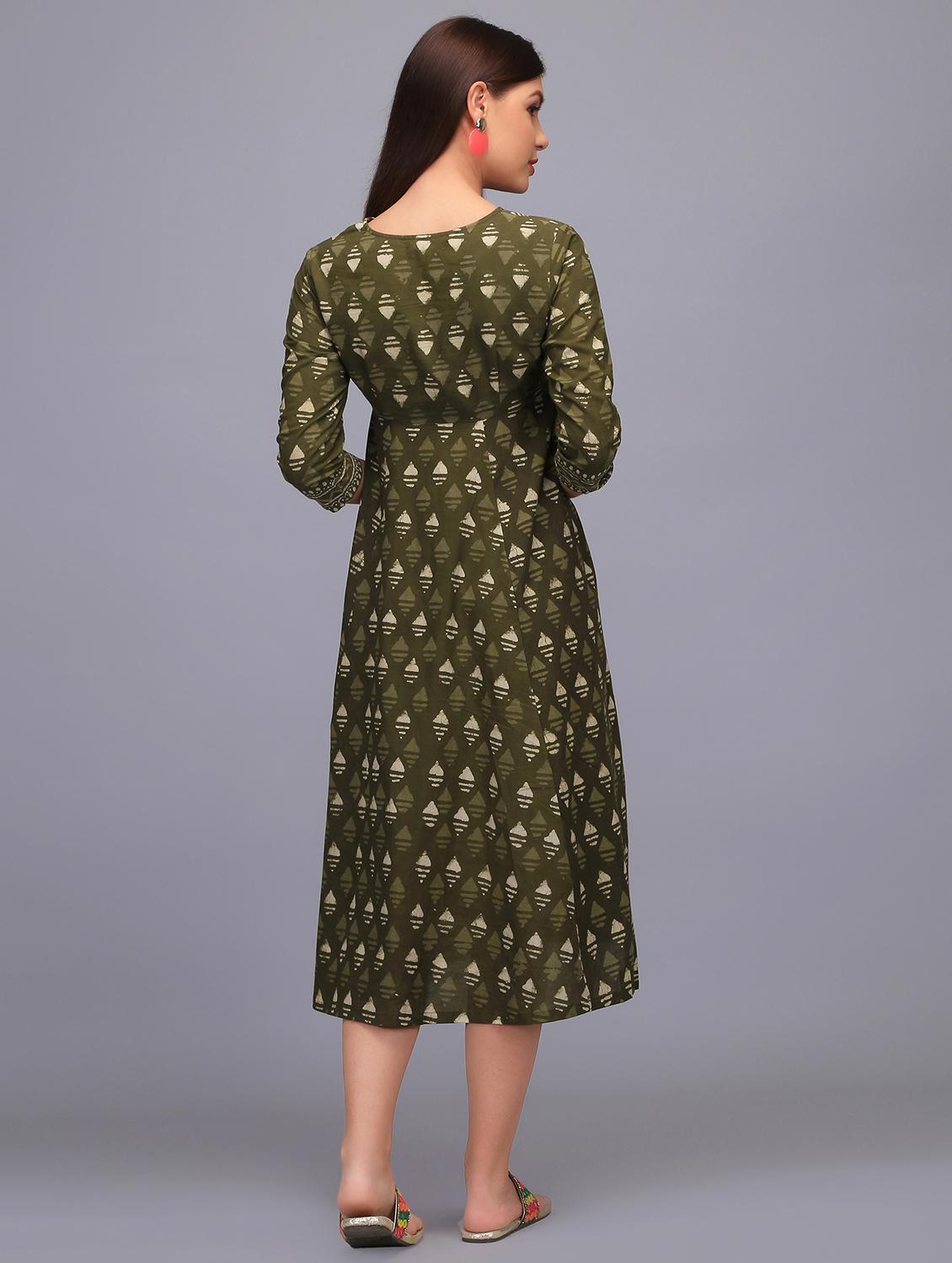 button detail block print flared dress - 15760342 - Zoom Image - 3