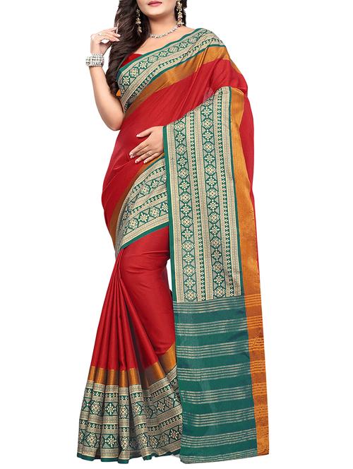 contrast border zari stripe saree with blouse - 15760861 - Standard Image - 1