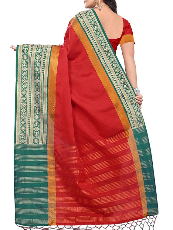 contrast border zari stripe saree with blouse - 15760861 - Zoom Image - 2