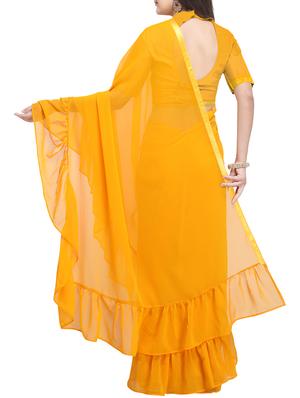 ruffled border solid saree with blouse - 15763393 - Standard Image - 2