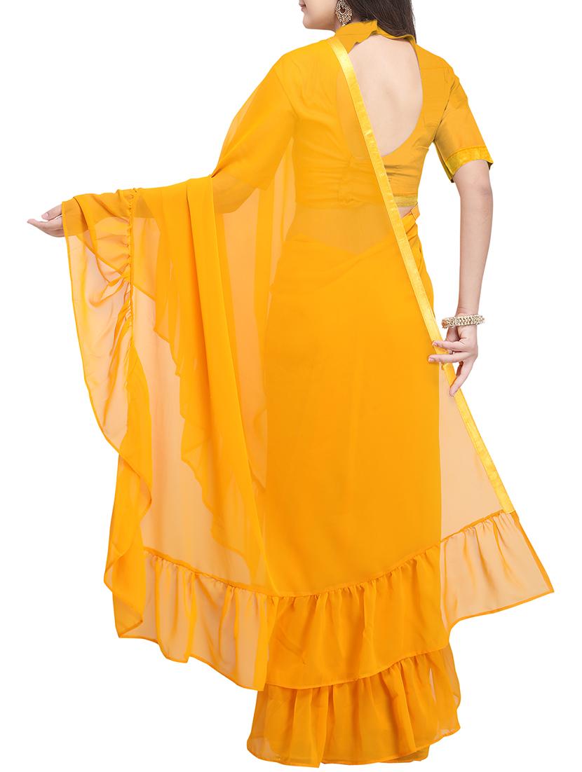 ruffled border solid saree with blouse - 15763393 - Zoom Image - 2