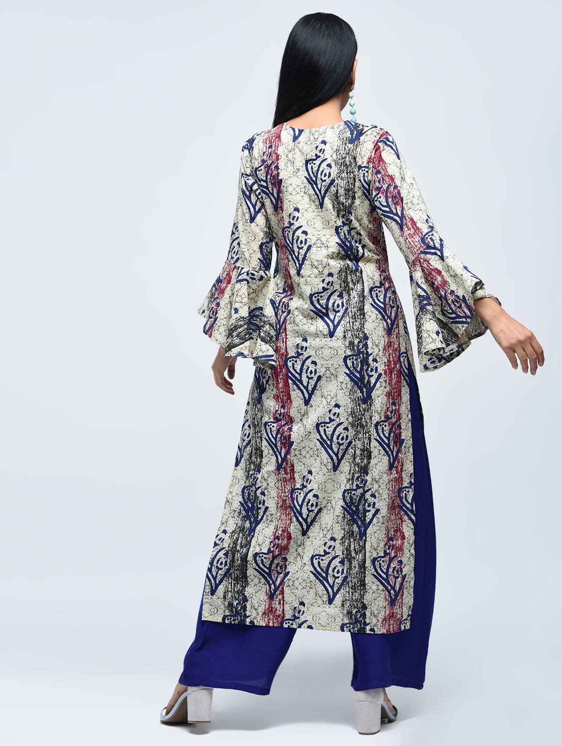 printed bell sleeves straight kurta - 15765067 - Zoom Image - 2