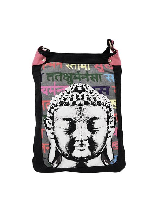 black cotton polyester blend messenger sling bag - 15765236 - Standard Image - 1