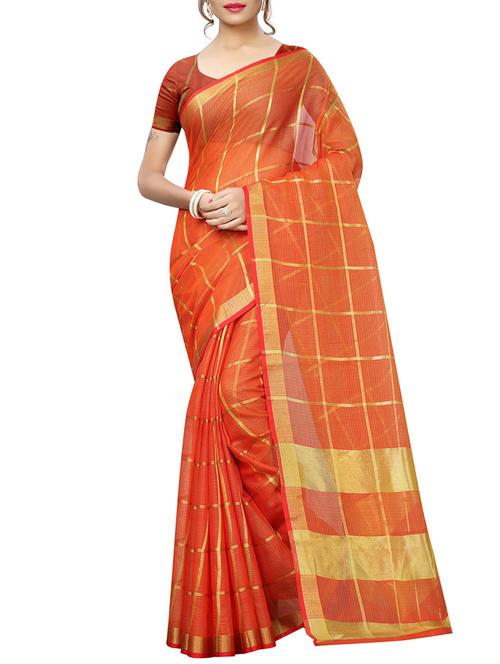 zari woven check saree with blouse - 15765617 - Very Small Image - 1