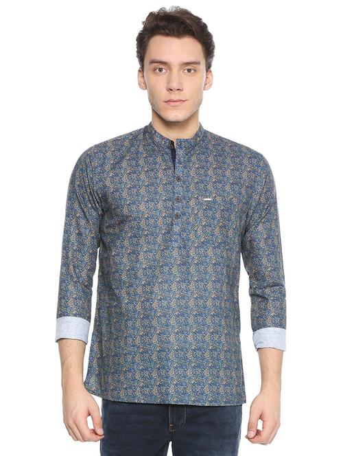 blue cotton short kurta - 15765770 - Standard Image - 1