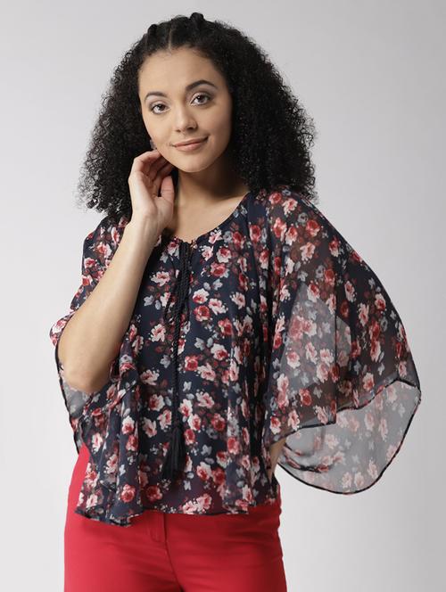 tie up neck floral poncho - 15766000 - Very Small Image - 1