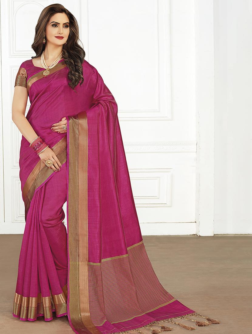 solid bordered saree with blouse - 15766682 - Zoom Image - 1
