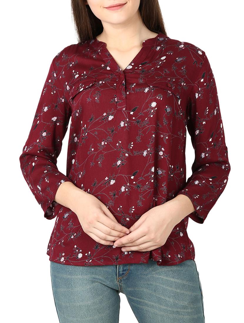 pleated back floral button detail top - 15766856 - Zoom Image - 1