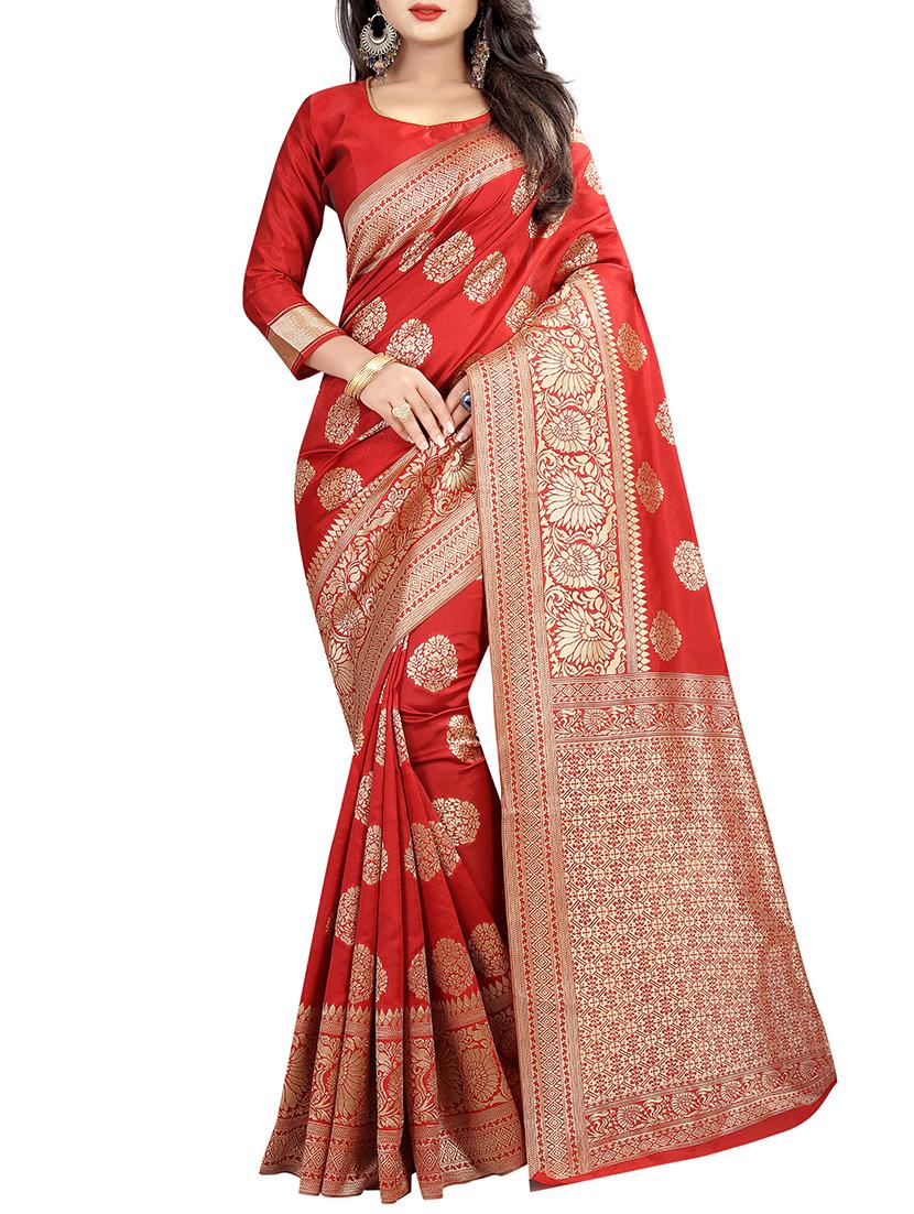 zari floral motif banarasi saree with blouse - 15766896 - Zoom Image - 1