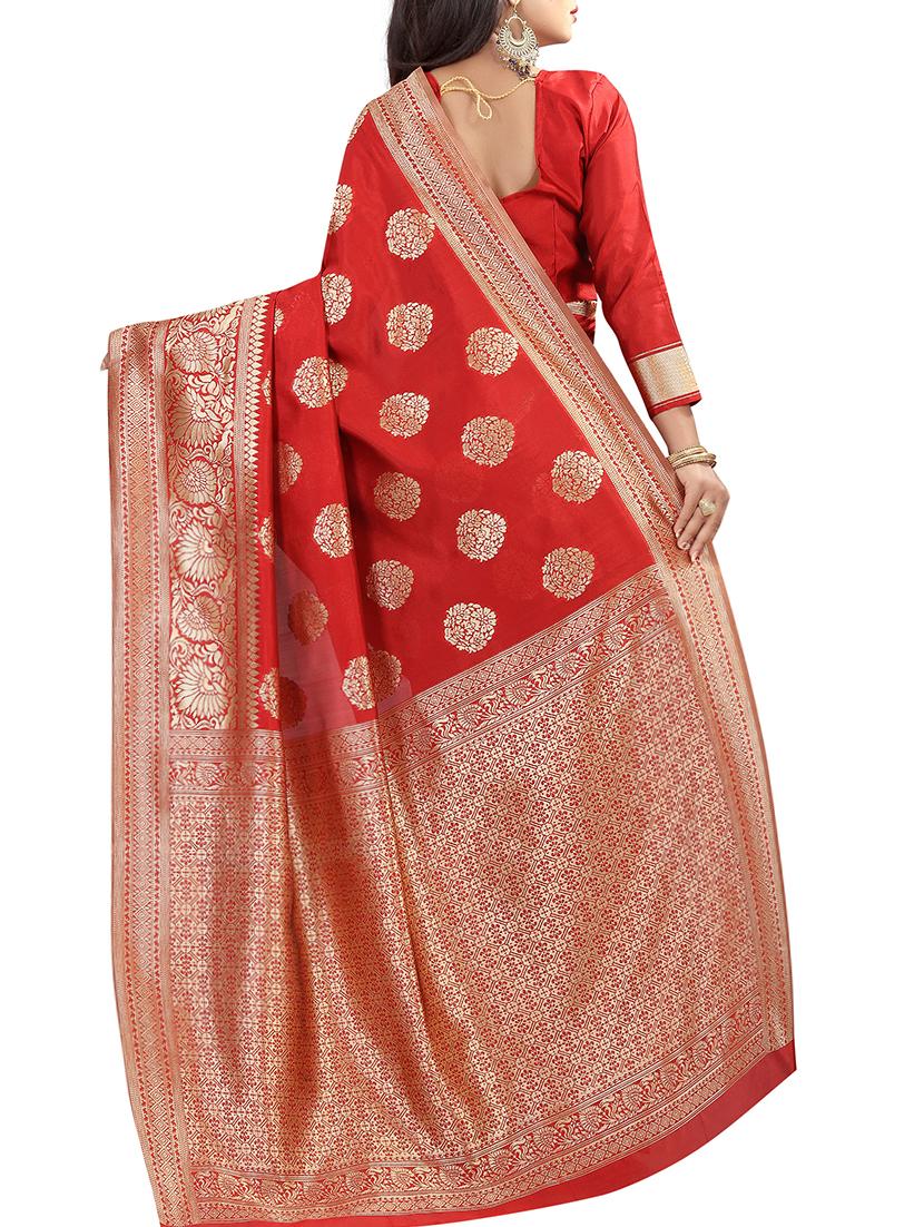zari floral motif banarasi saree with blouse - 15766896 - Zoom Image - 2