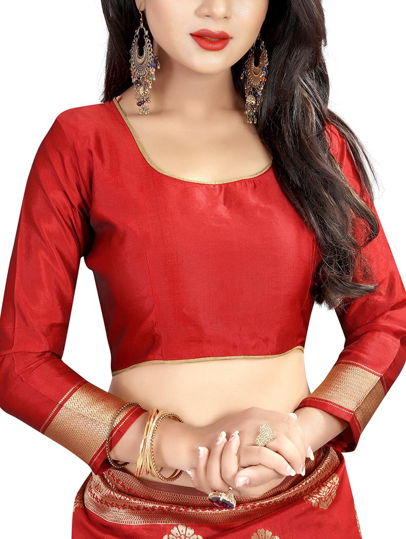 zari floral motif banarasi saree with blouse - 15766896 - Zoom Image - 3