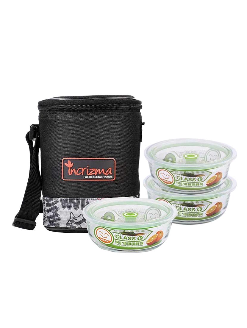 incrizma glassware microwavable transparent glass containers with lunch bag (350ml, black) - set of 3 - 15767093 - Zoom Image - 1