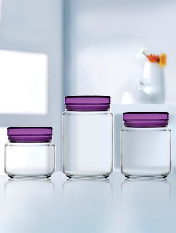 Colorllicious Glass Food Storage(0.5L, 0.75L, 1L, Purple lId) - Pack of 3 - 15767267 - Zoom Image - 1