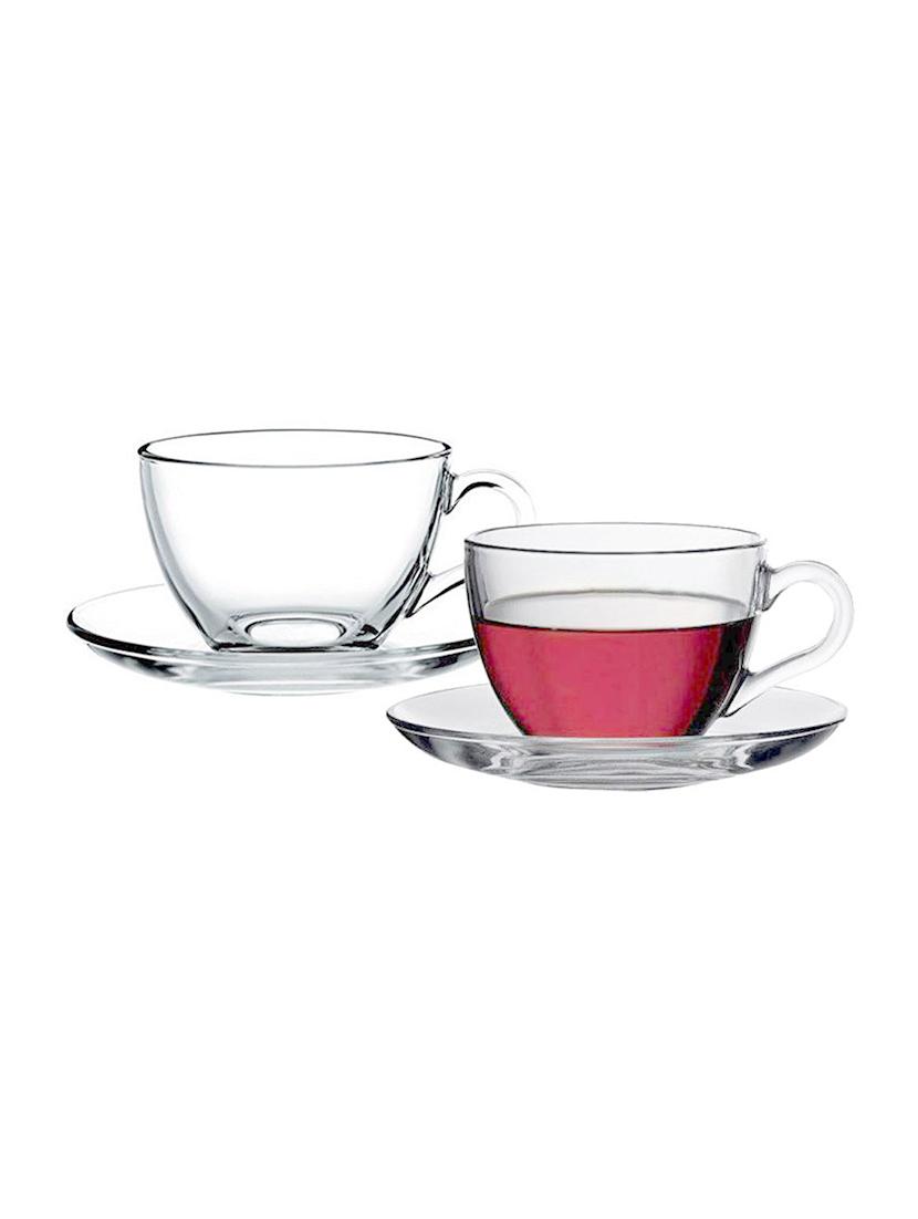 imported glass tea cup & saucer set, clear cups, 220 ml capacity - durable - tea cup set - 15767512 - Zoom Image - 1