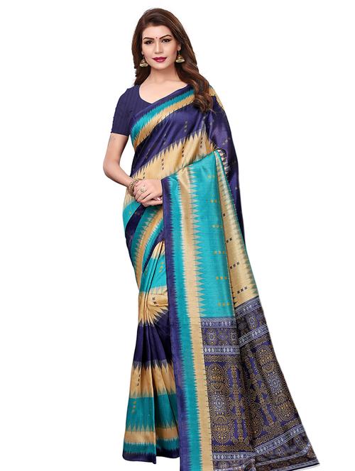ethnic motif printed saree with blouse - 15768301 - Standard Image - 1