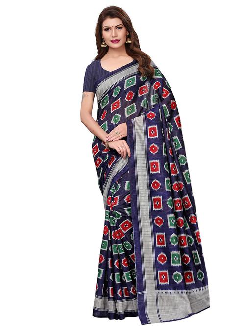 contrast border geometric printed saree with blouse - 15768325 - Standard Image - 1