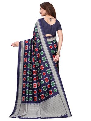 contrast border geometric printed saree with blouse - 15768325 - Standard Image - 2