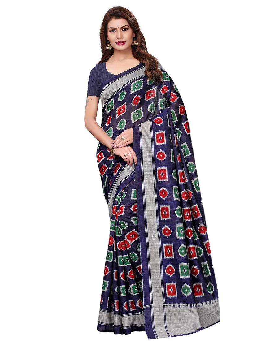 contrast border geometric printed saree with blouse - 15768325 - Zoom Image - 1