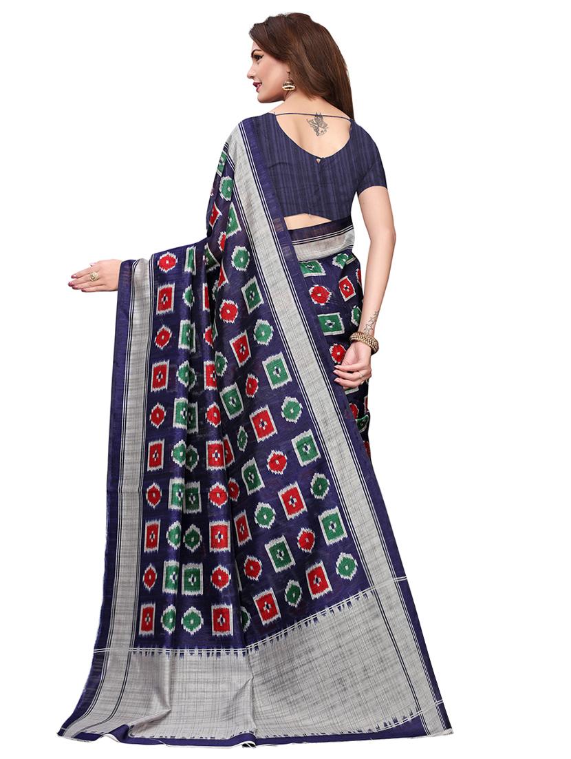 contrast border geometric printed saree with blouse - 15768325 - Zoom Image - 2