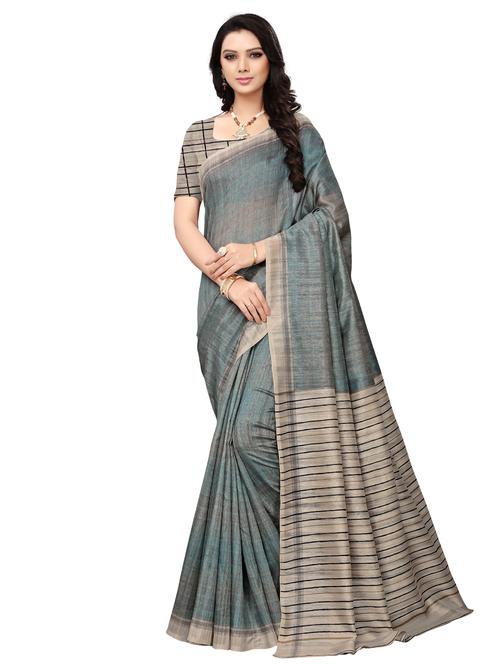 contrast border solid saree with blouse - 15768332 - Very Small Image - 1
