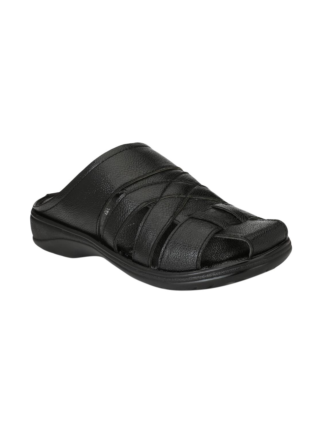 black leatherette slip on sandals - 15768542 - Zoom Image - 1