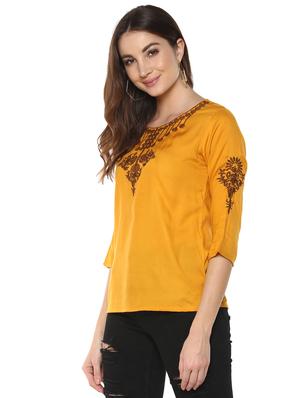 mustard yellow embroidered top - 15770370 - Standard Image - 2