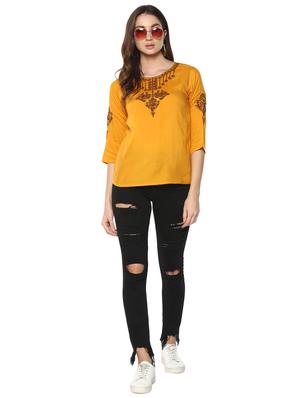 mustard yellow embroidered top - 15770370 - Standard Image - 4