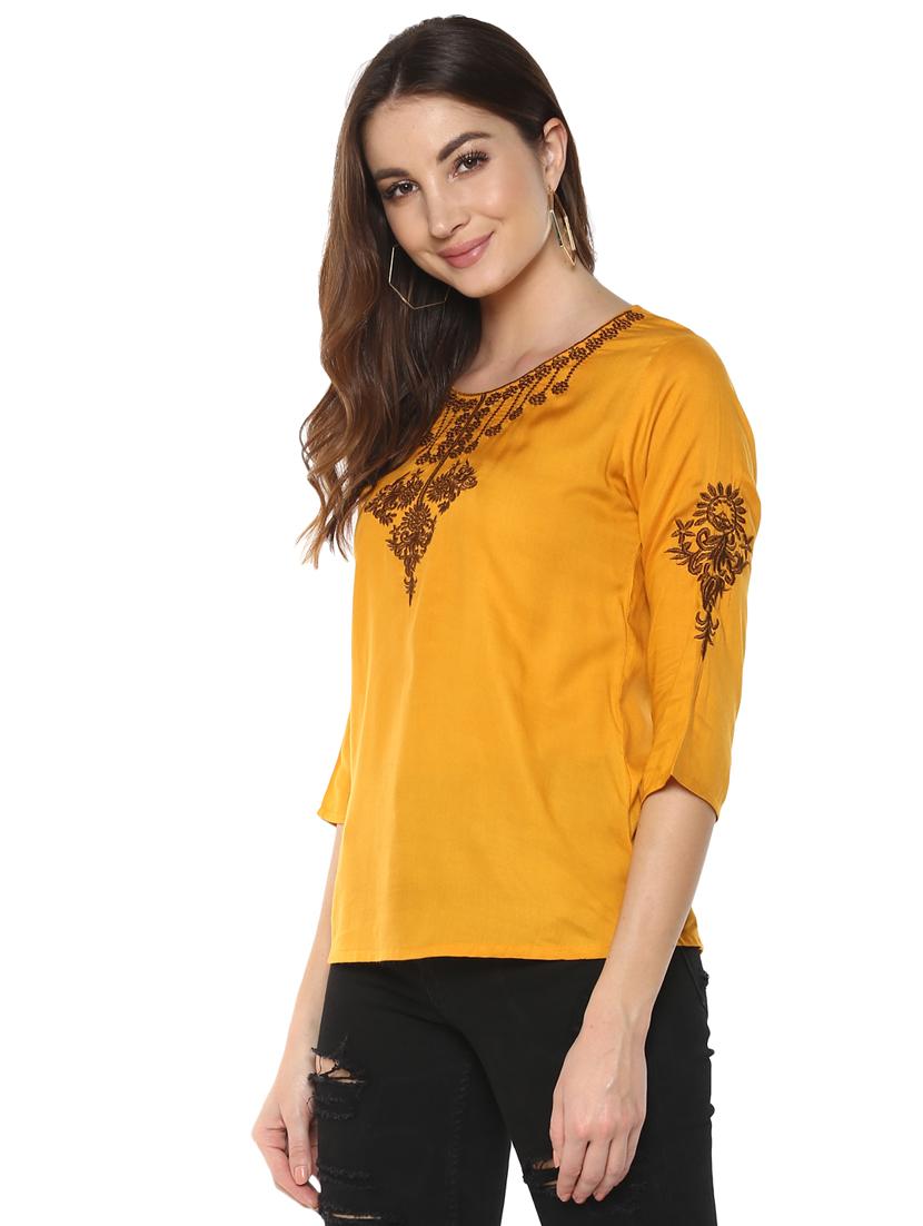 mustard yellow embroidered top - 15770370 - Zoom Image - 2