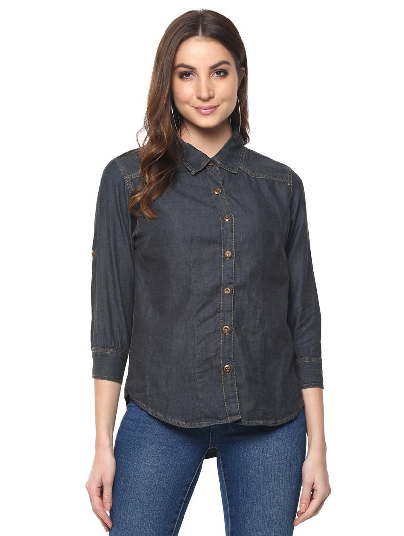 curved hem denim shirt - 15770458 - Zoom Image - 1