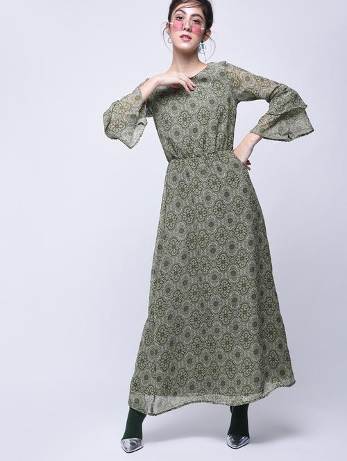layered bell sleeved maxi dress - 15770565 - Standard Image - 1