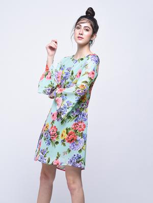 floral bell sleeves a-line dress - 15770576 - Standard Image - 2