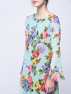 floral bell sleeves a-line dress - 15770576 - Standard Image - 4