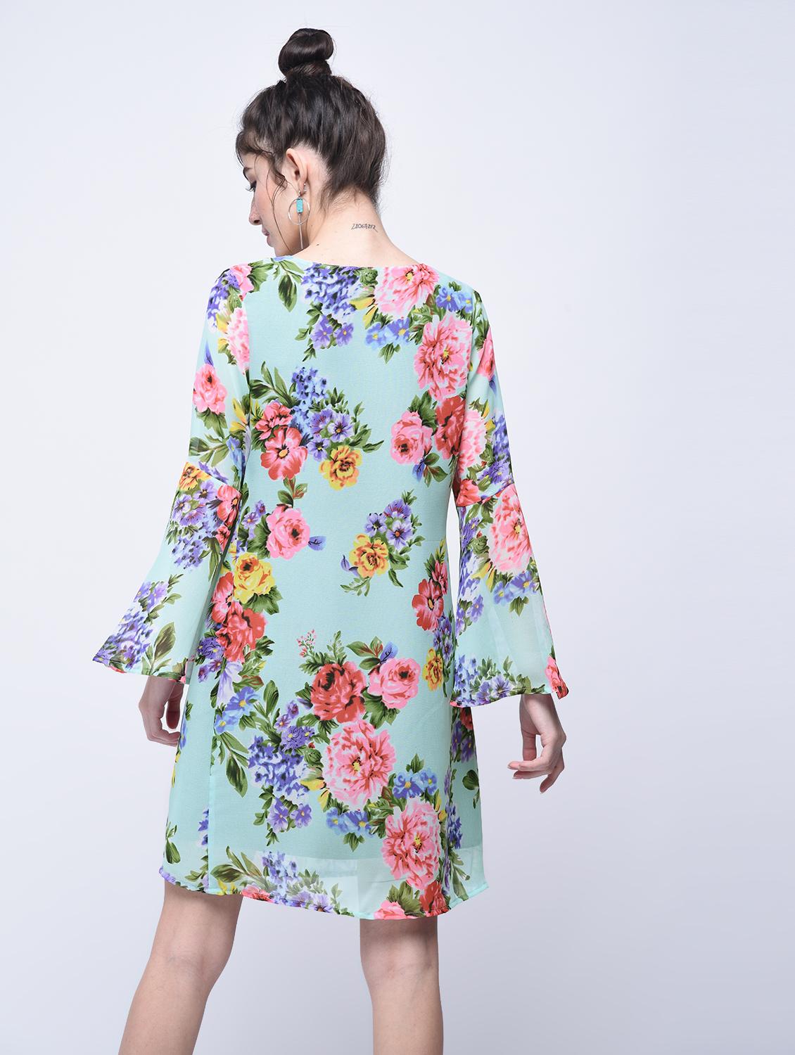 floral bell sleeves a-line dress - 15770576 - Zoom Image - 3