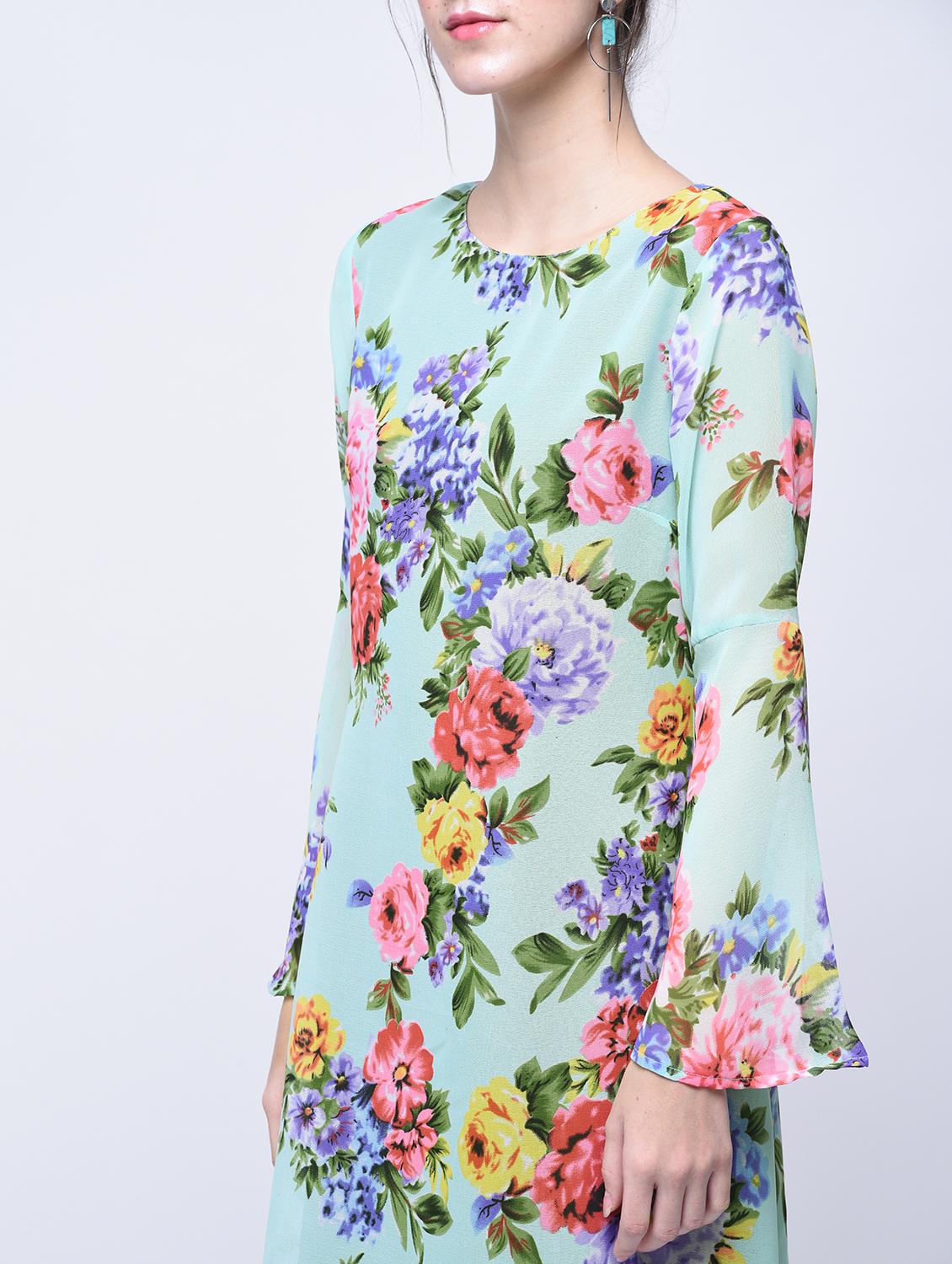 floral bell sleeves a-line dress - 15770576 - Zoom Image - 4