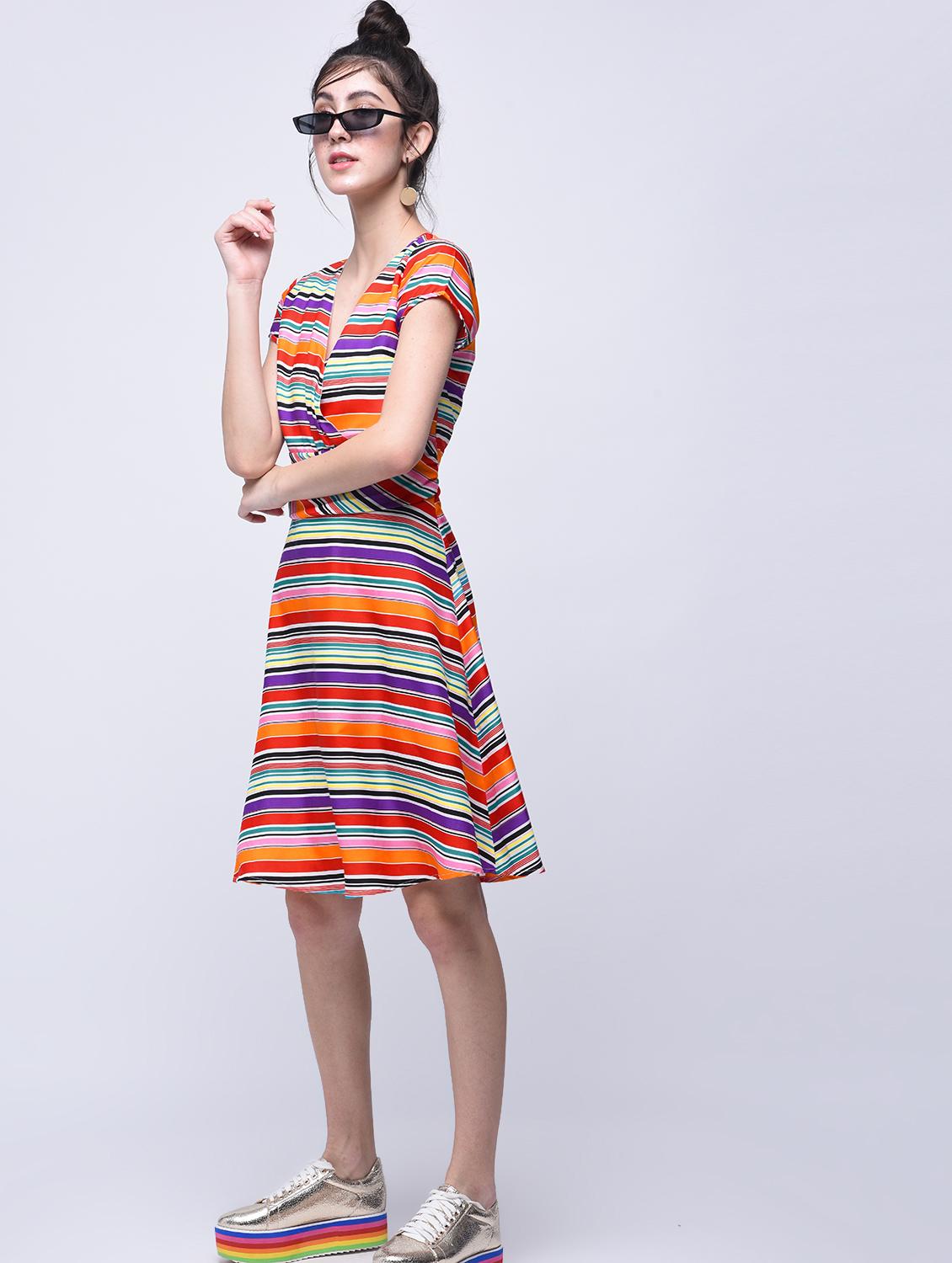 surplice striped a-line dress - 15770584 - Zoom Image - 1