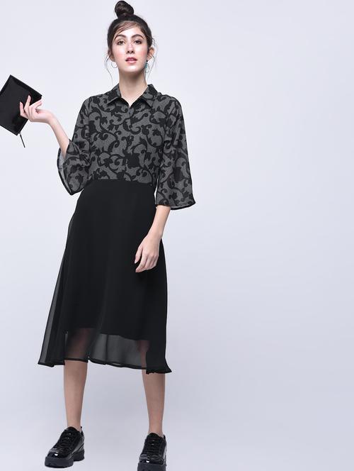 placket detail scroll pattern a-line dress - 15770593 - Standard Image - 1