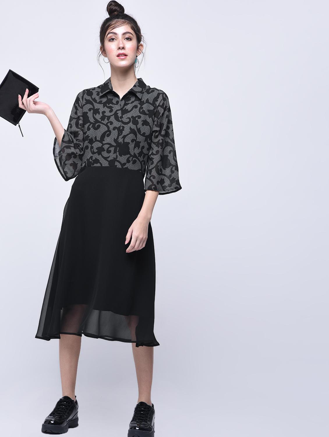 placket detail scroll pattern a-line dress - 15770593 - Zoom Image - 1