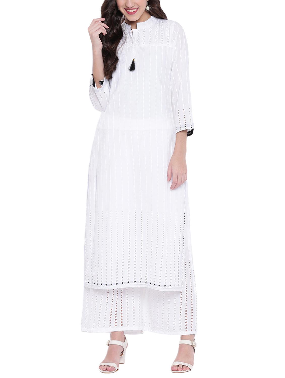chikankari work kurta with palazzo set - 15770775 - Zoom Image - 1