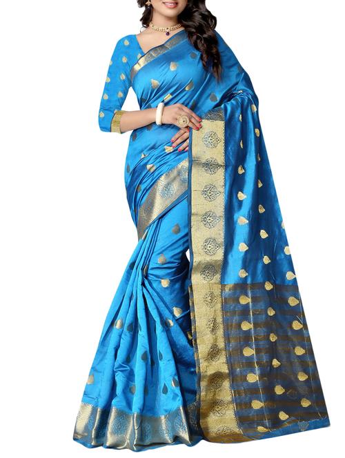 Gold Border jacquard weave banarsi saree with blouse - 15771430 - Very Small Image - 1