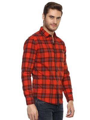 orange checkered casual shirt - 15772530 - Standard Image - 2