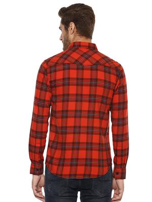 orange checkered casual shirt - 15772530 - Standard Image - 3