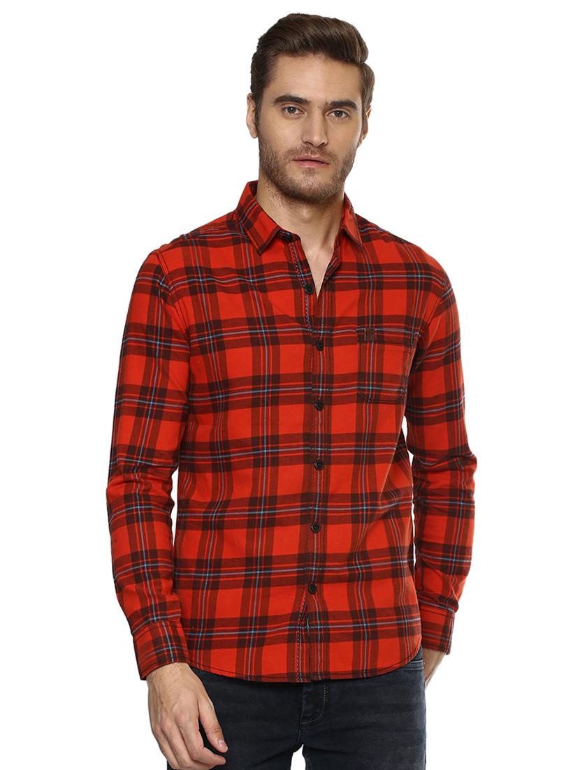 orange checkered casual shirt - 15772530 - Zoom Image - 1