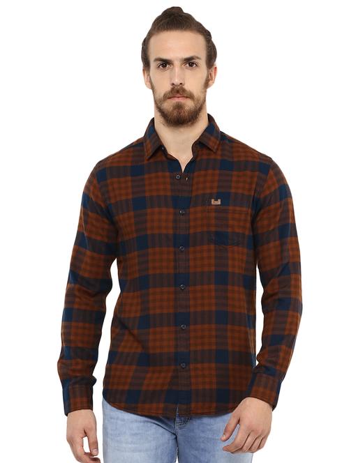 brown checkered casual shirt - 15772659 - Standard Image - 1