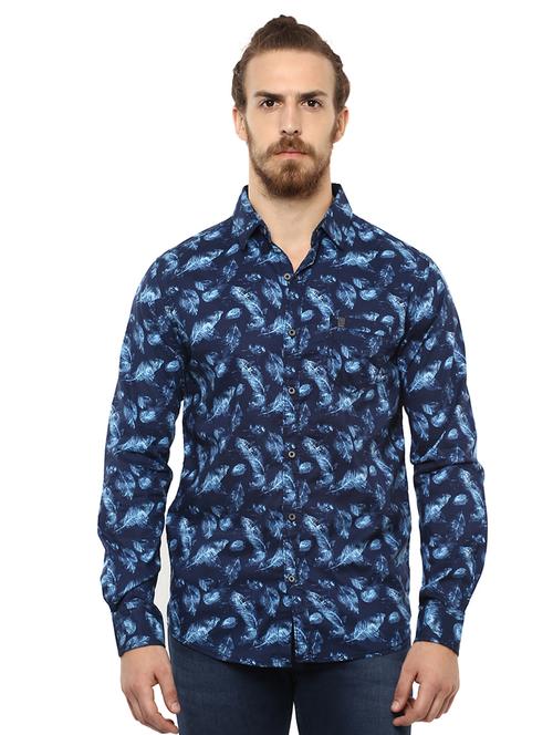 blue printed casual shirt - 15772764 - Standard Image - 1