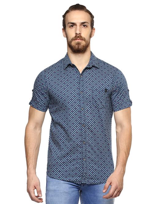 blue printed casual shirt - 15772821 - Standard Image - 1