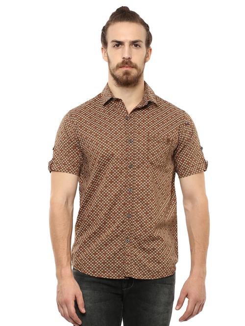 brown printed casual shirt - 15772824 - Standard Image - 1