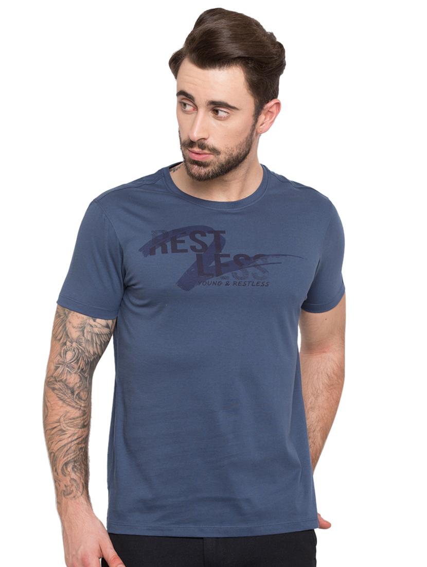 blue typographic chest print t-shirt - 15772849 - Zoom Image - 1
